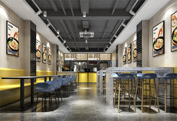 廣西特色粉店設(shè)計裝修，濃烈色彩成為“店群里最靚的仔”！